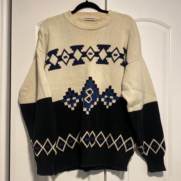 London Fog Other - London Fog Men's Cream & Blue Crewneck Argyle Grandpa Sweater Cotton Size XL